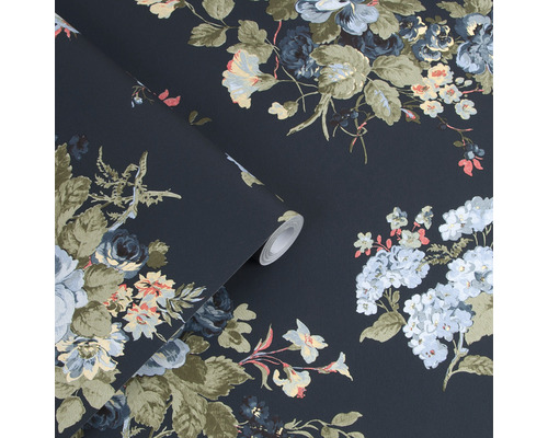 Tapete mit Blumenmuster auf dunklem Hintergrund