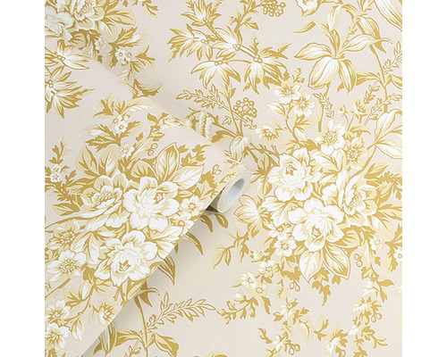 Tapete mit floralem Muster und gerollter Bahn