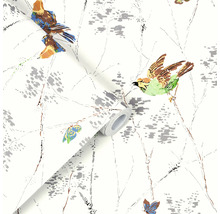 Rouleau de papier peint avec motif d''oiseaux et d''arbres