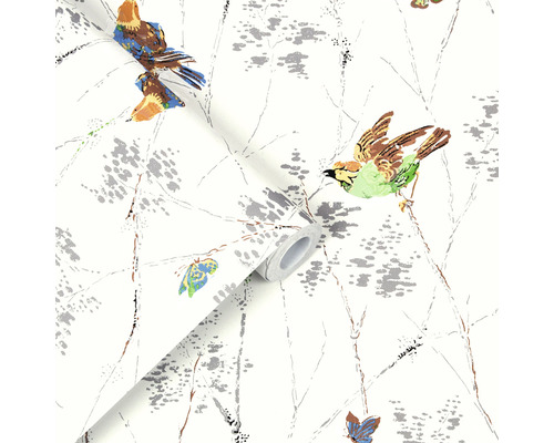 Rouleau de papier peint avec motif d''oiseaux et d''arbres