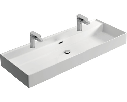 Vasque à poser avec deux robinets