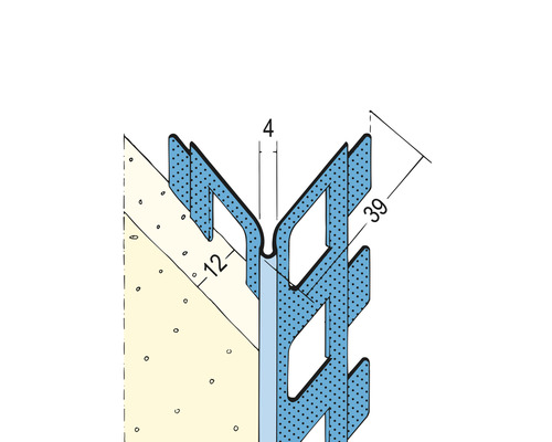 Technische Zeichnung eines Eckprofils mit Maßen für den Innenausbau