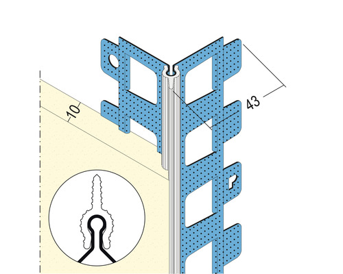 Eckschutzschiene mit Maßen 43 und 10 Millimeter