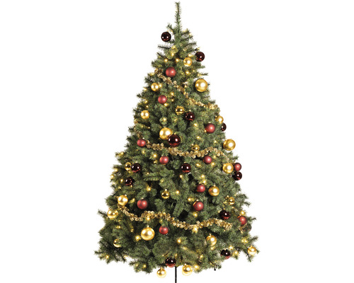 Arbre de Noël décoré avec des boules, des guirlandes et des lumières