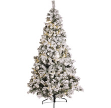 Sapin de Noël artificiel enneigé avec boules de Noël et lumières