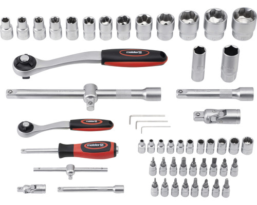 Meister Jeu de clés à douille avec cliquets, rallonges, embouts et douilles