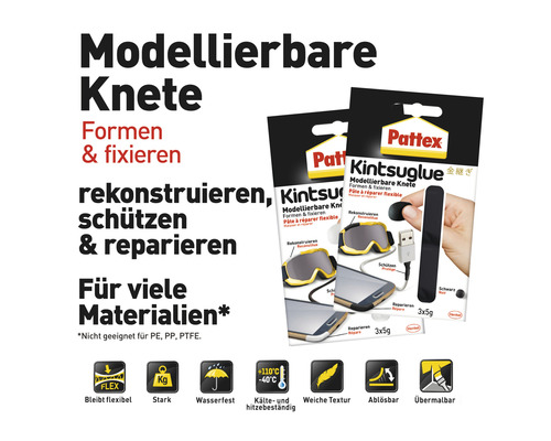Pattex Kintsuglue, formbare Knete zum Formen, Fixieren, Rekonstruieren, Schützen und Reparieren verschiedener Materialien