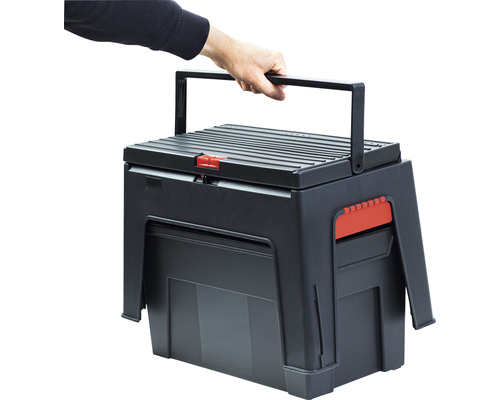 Werkzeugkiste mit Griff und rotem Verschluss