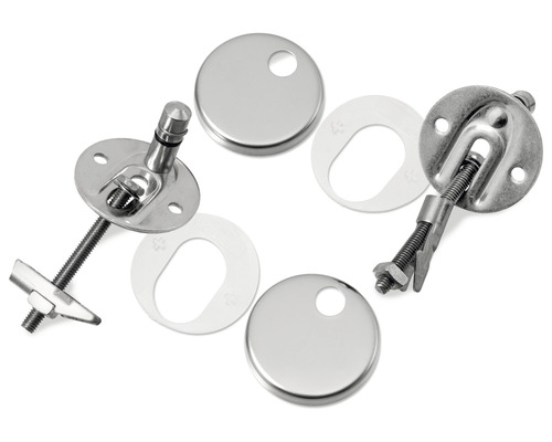 Befestigungsset für Toilettensitze aus Metall mit Schrauben, Unterlegscheiben und Abdeckungen