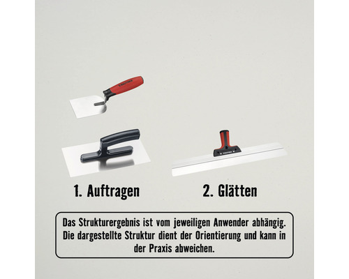 Drei Glättkellen zur Wandgestaltung: Auftragen und Glätten.