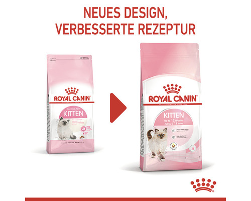 Vorher-Nachher-Vergleich von Royal Canin Kitten Trockenfutterverpackungen