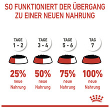 Diagramm zur Umstellung auf neues Tierfutter über sieben Tage