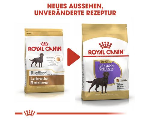 Vorher-Nachher-Darstellung von Royal Canin Labrador Retriever Hundetrockenfutter