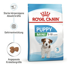 Royal Canin Logo. Welpenfutter Mini für Hunde von 2 bis 10 Monaten.