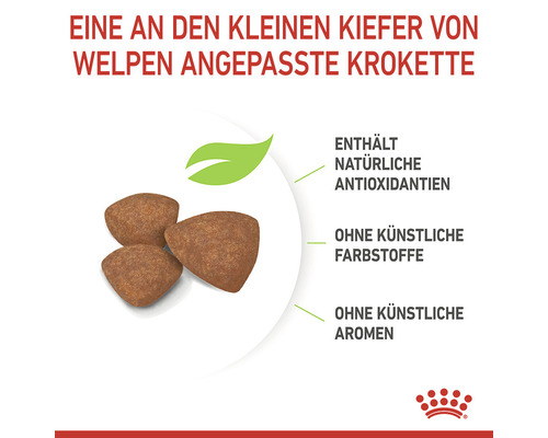 Welpenfutter-Kroketten enthalten natürliche Antioxidantien und sind frei von künstlichen Farbstoffen und Aromen.