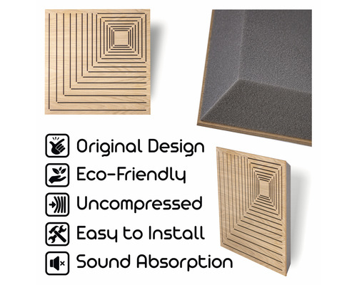 Akustikplatte aus Holz mit geometrischem Muster und Schallabsorption