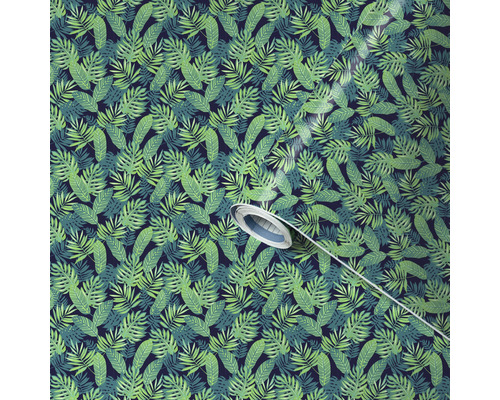Film adhésif Venilia motif Wilderness vert 45x200cm Papier peint avec motif de feuilles tropicales et outil de mesure