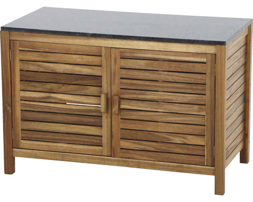 Meuble sous-lavabo en teck avec deux portes et un plateau en pierre naturelle