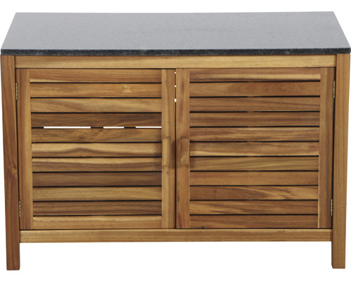 Meuble sous-lavabo en bois avec deux portes et plateau en pierre