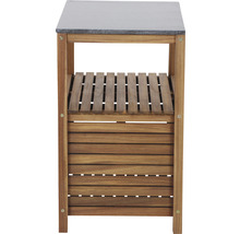 Chariot de service avec plan de travail en pierre et étagères en bois