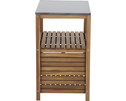 Chariot de service avec plan de travail en pierre et étagères en bois