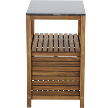 Table de jardin en bois avec espace de rangement et plateau en pierre