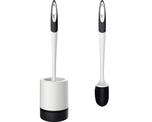 Ensemble brosse WC Bümag sans poils rond avec tête en silicone blanc/anthracite mat Brosse de toilette avec support et brosse à côté
