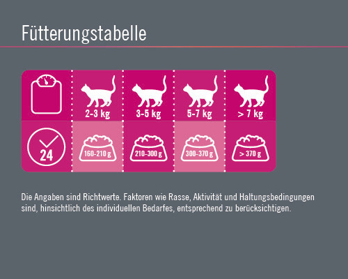 Fütterungstabelle für Katzen nach Gewicht und Futtermenge
