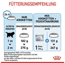 Fütterungsempfehlung für Welpen mit Krokettendiagramm