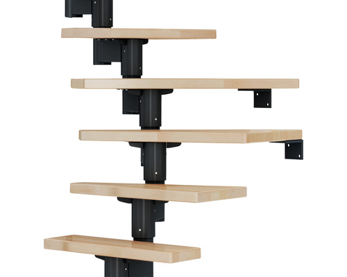 Gros plan d''un escalier gain de place avec marches en bois et rampe noire