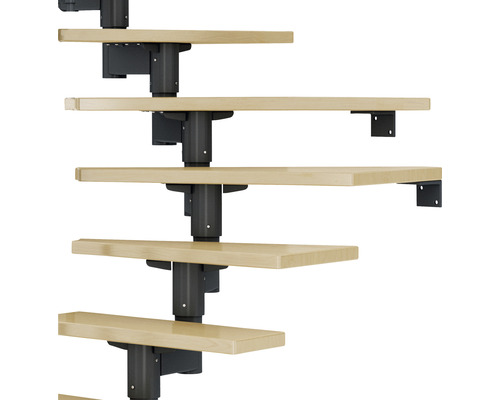 Vue détaillée d''un escalier gain de place avec marches en bois et rampe en métal