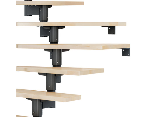 Gros plan d''un escalier gain de place avec marches en bois et structure métallique