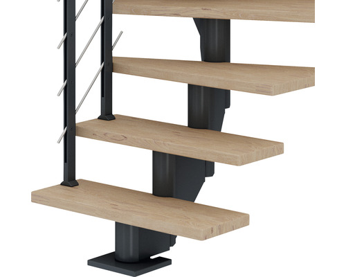 Détail d''un escalier avec marches en bois et rampe en métal