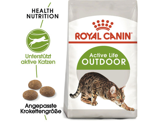 Royal Canin Active Life Outdoor Katzenfutter Verpackung mit Krokettengröße für aktive Katzen
