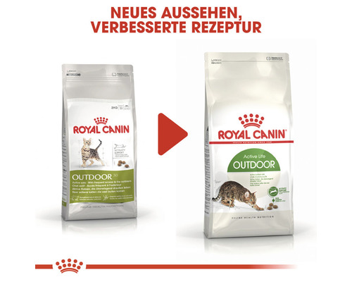 Zwei Packungen Royal Canin Outdoor Katzenfutter mit neuer Rezeptur