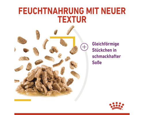 Katzenfutter mit neuer Textur und einheitlichen Stücken in schmackhafter Soße.