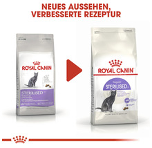 Deux paquets d''aliments pour chats stérilisés Royal Canin avec une nouvelle recette