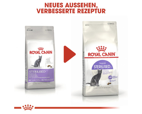Zwei Packungen Royal Canin Sterilised Katzenfutter mit neuer Rezeptur