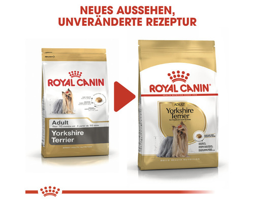 Zwei Verpackungen Royal Canin Yorkshire Terrier Hundefutter im Vergleich
