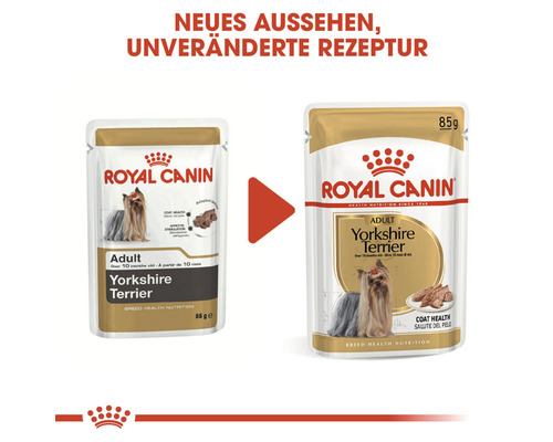 Royal Canin Adult Yorkshire Terrier Hundefutter im 85-Gramm-Beutel, neue Verpackung