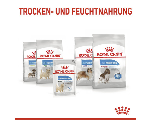 Verschiedene Packungen Royal Canin Light Weight Care Hunde Trocken- und Feuchtnahrung