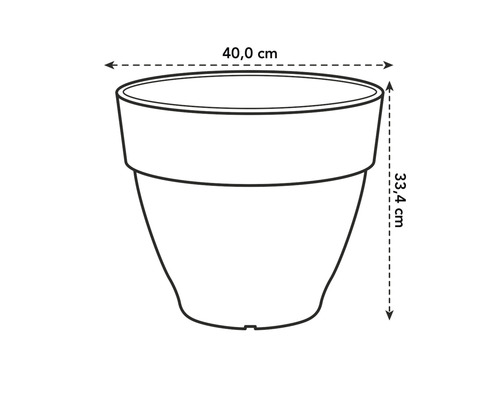 Schemazeichnung eines Pflanzgefäßes mit den Maßen 40,0 cm Breite und 33,4 cm Höhe.
