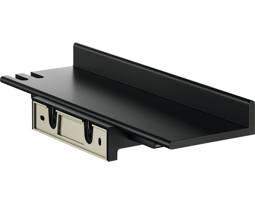 Schwarzes Wandregal mit Schubladenauszug für das Badezimmer