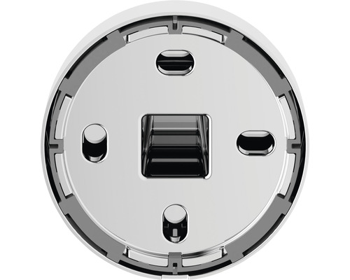 Unterseite einer runden, weißen Abdeckung mit Montagemöglichkeiten