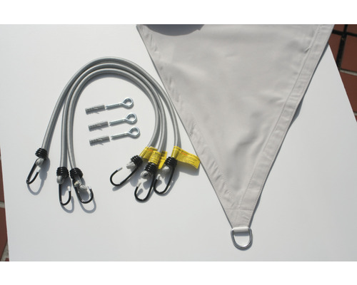 Voile d''ombrage triangulaire avec tendeurs élastiques et matériel de fixation