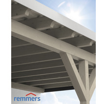 Detailansicht einer Holzpergola mit tragenden Balken