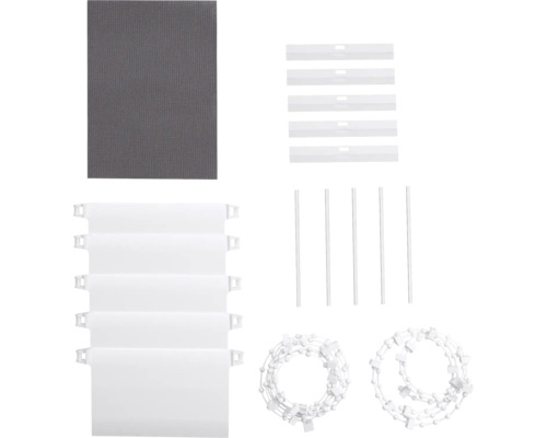 Ensemble de pièces de rechange pour stores verticaux avec lamelles, plaques de lestage, connecteurs et chaînes