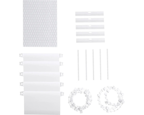 Ensemble de pièces de rechange pour stores verticaux composé de plaques de lestage, chaînes, connecteurs et entretoises