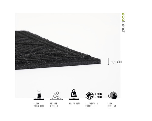 Tapis de sol d''une épaisseur de 1,1 cm, convient pour l''extérieur, nettoie les chaussures de la saleté et absorbe l''humidité