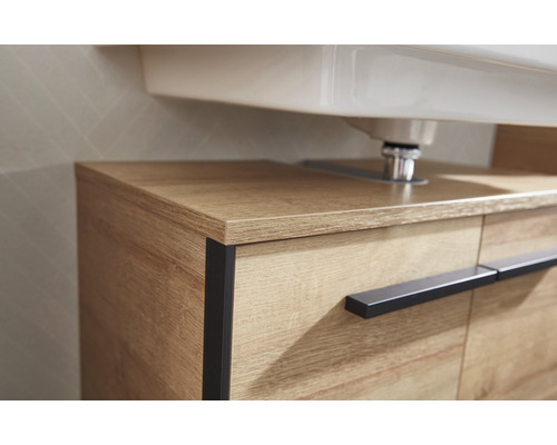 Meuble sous-lavabo avec structure en bois et poignée